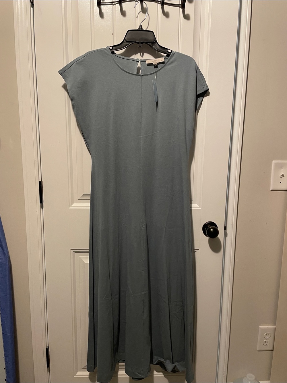 LOFT Teal Wave Maxi Dress with Cap Sleeves